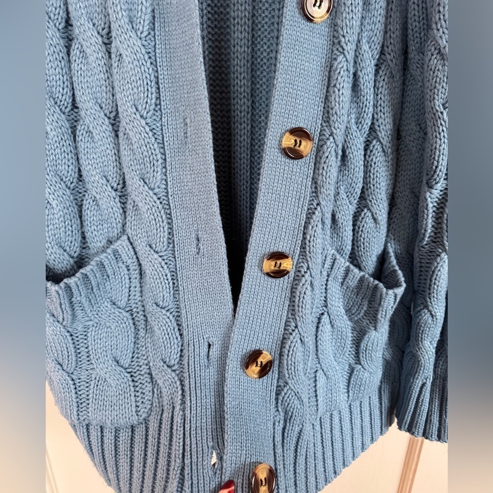 Cozy Blue Cable Knit Cardigan - Picture 3 of 7